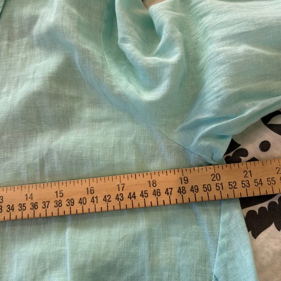 CHAUS New York Women Turquoise Linen Cotton Blend Tunic Shirt Size M - Picture 5 of 8